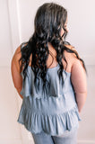 Tiered Square Neckline Tank Top in Dusty Blue