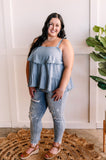 Tiered Square Neckline Tank Top in Dusty Blue