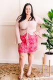 Corduroy Skirt With Front Slit In Bright Pink Paisley