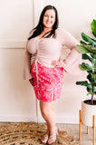 Corduroy Skirt With Front Slit In Bright Pink Paisley