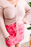 Corduroy Skirt With Front Slit In Bright Pink Paisley