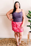 Corduroy Skirt With Front Slit In Bright Pink Paisley