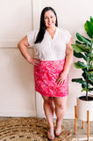 Corduroy Skirt With Front Slit In Bright Pink Paisley