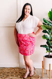 Corduroy Skirt With Front Slit In Bright Pink Paisley
