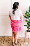 Corduroy Skirt With Front Slit In Bright Pink Paisley